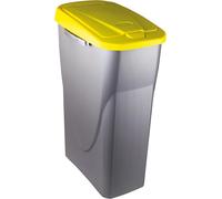 M home by Mazzei Mondex - Poubelle de Tri Sélectif 25L en Plastique - Ouverture facile Push - Cuve Gris Silver avec Couvercle de Couleur Jaune - Idéale pour Cuisine, Cellier - Fabriquée en France
