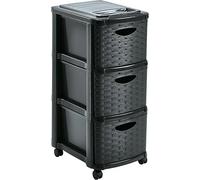 M home by Mazzei Mondex - Tour de Rangement 3 Tiroirs avec Roulettes - Plastique Aspect Osier Tressé, Format A4, Hauteur 66 cm - Couleur Gris Anthracite - Fabriqué en France