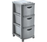 M home by Mazzei Mondex - Tour de Rangement 3 Tiroirs avec Roulettes - Plastique Aspect Osier Tressé, Format A4, Hauteur 66 cm - Couleur Gris - Fabriqué en France