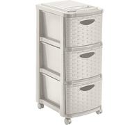 M Home by Mazzei Mondex - Tour de Rangement 3 Tiroirs avec Roulettes - Plastique Aspect Osier Tressé, Format A4, Hauteur 66 cm - Couleur Ficelle - Fabriqué en France