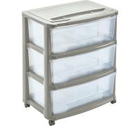 M-Home | Commode de rangement 3 tiroirs + roulettes | Plastique | Beige Clair Ficelle | 56 x 39 x 64 cm | COMMODE MAXI | PLS6220-15