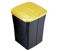 M-Home | Poubelle de Tri Sélectif | Plastique | Argenté + Couvercle Jaune | 36,5 x 36 x 51 cm / 45 L | ECOBIN COLOR 45 | PLS8087-19