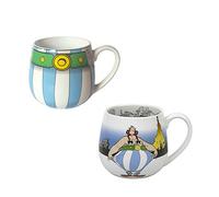 M&HONG Astérix Lot de 2 tasses à café en porcelaine, 420 ml, moderne, opaque, passent au micro-ondes, au lave-vaisselle, à la maison, boissons chaudes, anniversaire, Noël