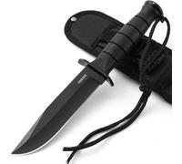 M-Jc-11 Survival Knife,Extra Nylon Sheath With Parachute Cord,Ergonomic Rubber Handle,5cr14mov Bushcraft Knife For Adventure Camping,Black