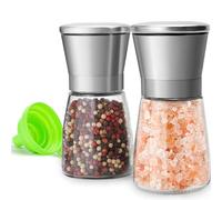 M JINGMEI Lot de 2 moulins à sel et poivre en acier inoxydable - Moulin à poivre et moulin à sel avec grossièreté réglable - Shakers à épices en verre - Moulins en céramique faciles à nettoyer avec