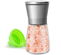M JINGMEI Moulin à sel ou à poivre manuel pour chef professionnel, meilleur moulin à épices avec capuchon en acier inoxydable, lames en céramique et grossière réglable, corps en verre rechargeable