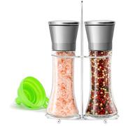 M JINGMEI Moulins à sel et poivre - Ensemble de moulins en acier inoxydable de qualité supérieure - Shakers hauts avec grossier réglable - Moulins à sel et poivre avec support