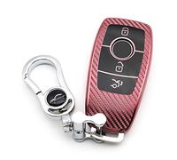 M.JVisun Auto Coques de Clés pour Mercedes-Benz 2019-2022 2017-2022 2018-2021 Classe S Souple Fibre de Carbone Sergé Galvanisé TPU avec Métal Porte-clés - Rose