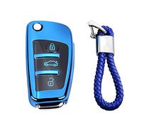 M.JVisun Doux TPU Clef Coque Porte-clés pour Audi A1 A3 A4 A6 A8 Quattro Q2 Q3 Q7 R8 RS3 RS6 S3 S6 TT TTS Pliant e Voiture - Brillant Bleu - Tressé Porte-clés