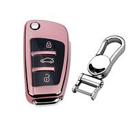 M.JVisun Doux TPU Clef Coque Porte-clés pour Audi A1 A3 A4 A6 A8 Quattro Q2 Q3 Q7 R8 RS3 RS6 S3 S6 TT TTS Pliant Clé de Voiture - Brillant Rose - Métal Porte-clés