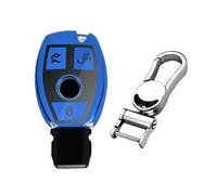 M.JVisun Doux TPU Clef Coque Porte-clés pour Mercedes-Benz Classe A B Classe C E S G M V CLA CLS GLA GLC GLE GLK GL GLS SL SLK SLC Viano pour Metris Clé de Voiture - Brillant Bleu - Métal Porte-clés