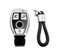 M.JVisun Doux TPU Clef Coque Porte-clés pour Mercedes-Benz B E S G M V CLA CLS GLA GLC GLE GLK GL GLS SL SLK SLC Viano Pour Metris e Voiture -Brillant Argent - Tressé Porte-clés