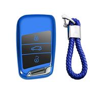 M.JVisun Doux TPU Clef Coque Porte-clés pour Volkswagen Arteon Atlas Golf Alltrack Jetta GLI Passat Taos SEL pour Tiguan pour Skoda Kodiaq Superb A7 Clé de Voiture - Brillant Bleu - Tressé Porte-clés