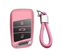 M.JVisun Doux TPU Clef Coque Porte-clés pour Volkswagen Arteon Atlas Golf Alltrack Jetta GLI Passat Taos SEL pour Tiguan pour Skoda Kodiaq Superb A7 Clé de Voiture - Brillant Rose - Tressé Porte-clés