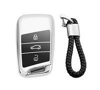 M.JVisun Doux TPU Clef Coque Porte-clés pour Volkswagen Arteon Atlas Golf Alltrack Jetta Passat Pour Tiguan Pour Skoda Kodiaq Superb A7 Intelligent Clé de Voiture - Brillant Argent - Tressé Porte-clés