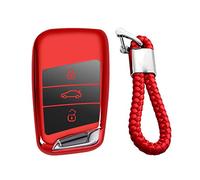 M.JVisun Doux TPU Clef Coque Porte-clés pour Volkswagen Arteon Atlas Golf Alltrack Jetta Passat Pour Tiguan Pour Skoda Kodiaq Superb A7 Intelligent Clé de Voiture - Brillant Rouge - Tressé Porte-clés