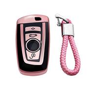 M.JVisun Doux TPU Coques de Clés Porte-clés pour BMW Série 1 Série 2 Série 3 Série 4 Série 5 Série 6 Série 7 5GT GT3 GT5 X1 X3 X4 M2 M3 M4 M5 M6 e Voiture - Brillant Rose - Tressé Porte-clés