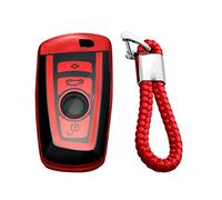 M.JVisun Doux TPU Coques de Clés Porte-clés pour BMW Série 1 Série 2 Série 3 Série 4 Série 5 Série 6 Série 7 5GT GT3 GT5 X1 X3 X4 M2 M3 M4 M5 M6 Clé de Voiture - Brillant Rouge - Tressé Porte-clés