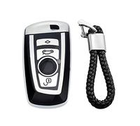 M.JVisun Doux TPU Coques de Clés Porte-clés pour BMW Série 1 Série 2 Série 3 Série 4 Série 5 Série 6 Série 7 5GT GT3 GT5 X1 X3 X4 M2 M3 M4 M5 M6 e Voiture - Brillant Argent - Tressé Porte-clés