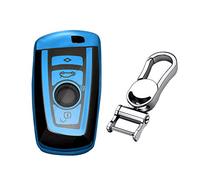 M.JVisun Doux TPU Coques de Clés Porte-clés pour BMW Série 1 Série 2 Série 3 Série 4 Série 5 Série 6 Série 7 5GT GT3 GT5 X1 X3 X4 M2 M3 M4 M5 M6 e Voiture - Brillant Bleu - Métal Porte-clés