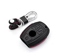 M.JVisun Véritable Cuir Clef Coque Porte-clés pour Mercedes-Benz Classe A B Classe C E S G M V CLA CLS GLA GLC GLE GLK GL GLS SL SLK SLC Viano pour Metris Clé de Voiture - Cuir - Noir - 3 Bouton - US
