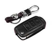M.JVisun Véritable Cuir Clef Coque Porte-clés pour Volkswagen Beetle Bora C-Trek Golf MK6 Jetta Passat Polo MK5 pour Scirocco Sharan pour Tiguan pour Touran UP 3 Bouton Pliant Auto Clé - Cuir - Noir