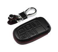 M.JVisun Véritable Cuir Clef Coques de Clés Porte-clés pour Dodge Challenger Charger Durango Journey RAM / pour Chrysler 200 300 300C / pour Fiat 500 500L 500X Clé de Voiture - Cuir - Noir