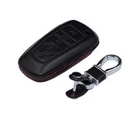 M.JVisun Véritable Cuir Clef Coques de Clés Porte-clés pour Ford Bronco Ecosport Escape Expedition Explorer F150 F250 F350 F450 F550 Fusion Maverick Mondeo Mustang Ranger e Voiture - Cuir - Noir