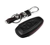M.JVisun Véritable Cuir Clef Coques de Clés Porte-clés pour Ford C-MAX Ecosport Escape Fiesta Focus RS Fusion Mondeo iVCT Kuga Intelligent e Voiture - Cuir - Noir