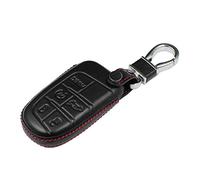 M.JVisun Véritable Cuir Coques de Clés Porte-clés pour Dodge Challenger Charger Durango Journey RAM/pour Chrysler 200 300 300C / pour Fiat 500 500L 500X Intelligent Clé de Voiture - Cuir - Noir