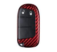 M.JVisun Véritable Fibre de Carbone Clef Porte-clés Auto Coques de Clés pour Dodge Challenger Charger Durango Journey RAM / pour Chrysler 200 300 300C / pour Fiat 500 500L 500X Clé de Voiture - Rouge