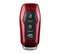 M.JVisun Véritable Fibre de Carbone Clef Porte-clés Auto Coques de Clés pour Ford Mustang 2016 2015 Protecteur de e Voiture - 3 Bouton - pour Mustang Logo - Rouge