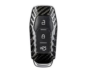 M.JVisun Véritable Fibre de Carbone Porte-clés Auto Coques de Clés pour Ford Mustang 2016 2015 Protecteur de e Voiture - 3 Bouton - pour Mustang Logo - Noir