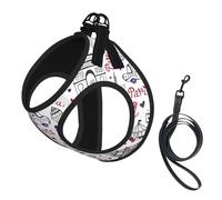 M Laisse Gilet Harnais pour Chien - Petite Taille Imprimé Tour Eiffel Ensemble Laisse Réfléchissante pour Extérieur et Chien Promenade