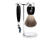 Mühle – Ensemble rasage 3 pièces VIVO Fusion – Poils de blaireau pur – Poignée résine noire