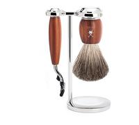 M˄LE - 3-tlg. Rasierset Reines Dachshaar / Mach3® - VIVO Serie - Griffe Pflaumenholz