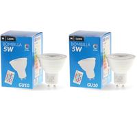 M Ledme - Ampoule LED Couleurs avec télécommande 5W (Eq. 40 W) culot GU10, 350 Lumen, RGBW, Dimmable en intensité, Lumière blanche et colorée, LM7142 (Lot de 2)