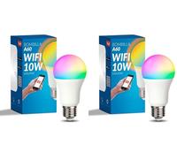 M Ledme - Ampoule LED intelligente WiFi A60 10W (Eq. 90 W) culot E27, pas besoin de Hub, RGB+CCT, Dimmable en intensité, Lumière blanche et colorée, compatible avec Alexa et Google Home, LM7141