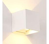 M Ledme- Applique Murale LED White Cube 12W, 1200 lm, 3CCT, Faisceau Réglable 10°-90°, IP54, 10 x 10 x 10 cm, Aluminium, Blanc, Intérieur et Extérieur, LM6183