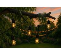 M Ledme - Guirlande lumineuse solaire LED d'extérieur 7,5 m avec 10 ampoules, blanc chaud 3 000 K, étanche IP65, avec capteur crépusculaire, décoration pour terrasse, jardin, patio, entrée et fête