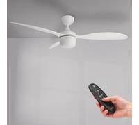 M Ledme M mimotec - Ventilateur de plafond Led Blanc Lin 51W, télécommande, moteur DC 32W+Lumière Led 18W, 6 vitesses, Silencieux,3 Pales MDF, 132 cm, fonction été-hiver, minuterie