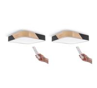 M Ledme - Plafonnier LED Carré Noir 24W avec Télécommande, Réglable 2700K-6500K du Blanc Froid au Blanc Chaud et Intensité, 2400lm, Design Blanc avec Bois Naturel, pour Salle de Bain, Cuisine