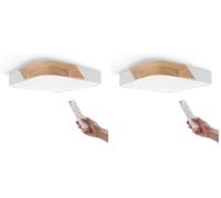 M Ledme Plafonnier LED Carré White Wood 24W, 2400 lm, 3CCT, Dimmable avec Télécommande, IP20, 30 x 30 x 5 cm, Aluminium et PC, Blanc, LM8282 (Lot de 2)