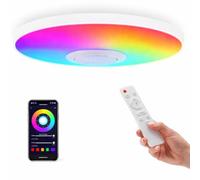 M Ledme - Plafonnier LED magique dimmable 25W, température et couleur de lumière RGB+CCT personnalisables, angle 180°, IP20, télécommande et application, pour la salle de bain et la chambre, LM6610