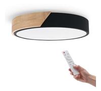 M Ledme - Plafonnier LED Rond Noir 24W avec Télécommande, Réglable 2700K-6500K du Blanc Froid au Blanc Chaud et Intensité, 2400lm, Design Blanc avec Bois Naturel, pour Salle de Bain, Cuisine