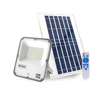 M Ledme - Projecteur LED solaire Venice 50 W avec télécommande (piles non incluses), 2 250 lumens, intensité IP66, lumière froide de couleur (6 000 K), éclairage extérieur, à utiliser pour les jardins, les terrasses.