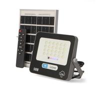 M Ledme - Projecteur solaire LED 50W avec télécommande, 750 lumens, dimmable, IP65, Lumière Froide (6000k), batterie de grande capacité 5000 mAh. Longueur du câble 2,10M