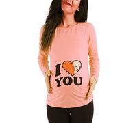 M.M.C. Amour - vêtement de maternité Mignon et Rigolo T-Shirt de maternité avec Motif pour la Grossesse - à Manches Longues (Saumon, Medium)