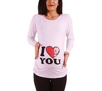 M.M.C. Amour - vêtement de maternité Mignon et Rigolo T-Shirt de maternité avec Motif pour la Grossesse - à Manches Longues (Blanc, Medium)