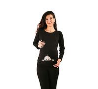 M.M.C. bébé Curieux - vêtement de maternité Mignon et Rigolo | T-Shirt de maternité avec Motif pour la Grossesse | T-Shirt de Grossesse - à Manches Longues (Noir, Large)